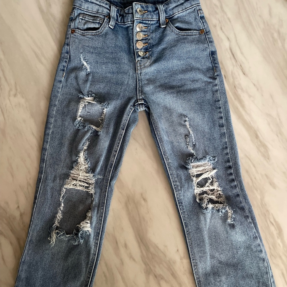 Target Blue Straight Leg Jeans with Distressed Details